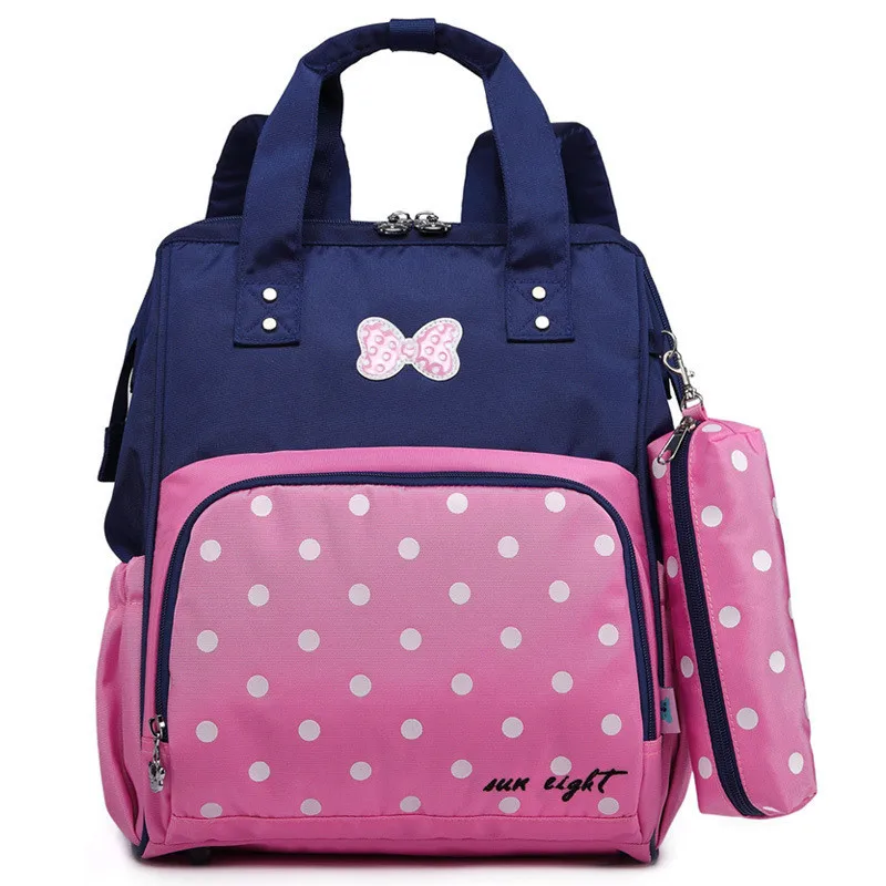 Large pink blue Милый черный и красный рюкзак с бантом для девочек, детский школьный рюкзак, школьные сумки для девочек, водонепроницаемый рюкзак для детского сада - Цвет: Large pink blue