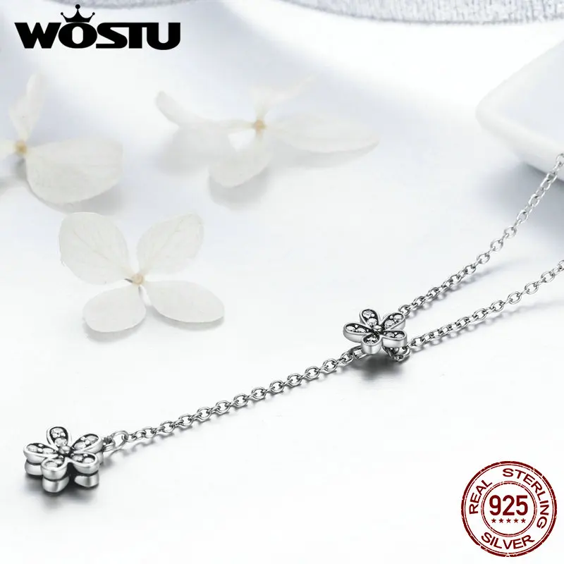 WOSTU, Новое поступление, настоящее 925 пробы, серебро, Маргаритка, любовь, подвеска, ожерелья для женщин, роскошный бренд, ювелирное изделие, подарок для влюбленных CRN019