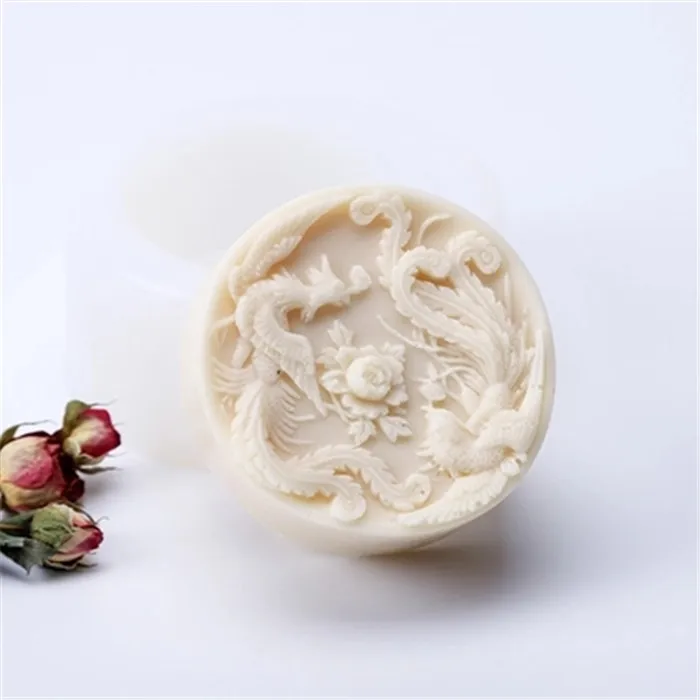 Silicone Mould Round Shape Relief Phoenix pattern Soap Mold DIY Articraft 3d Silica Gel Handmade Aroma Stone | Дом и сад