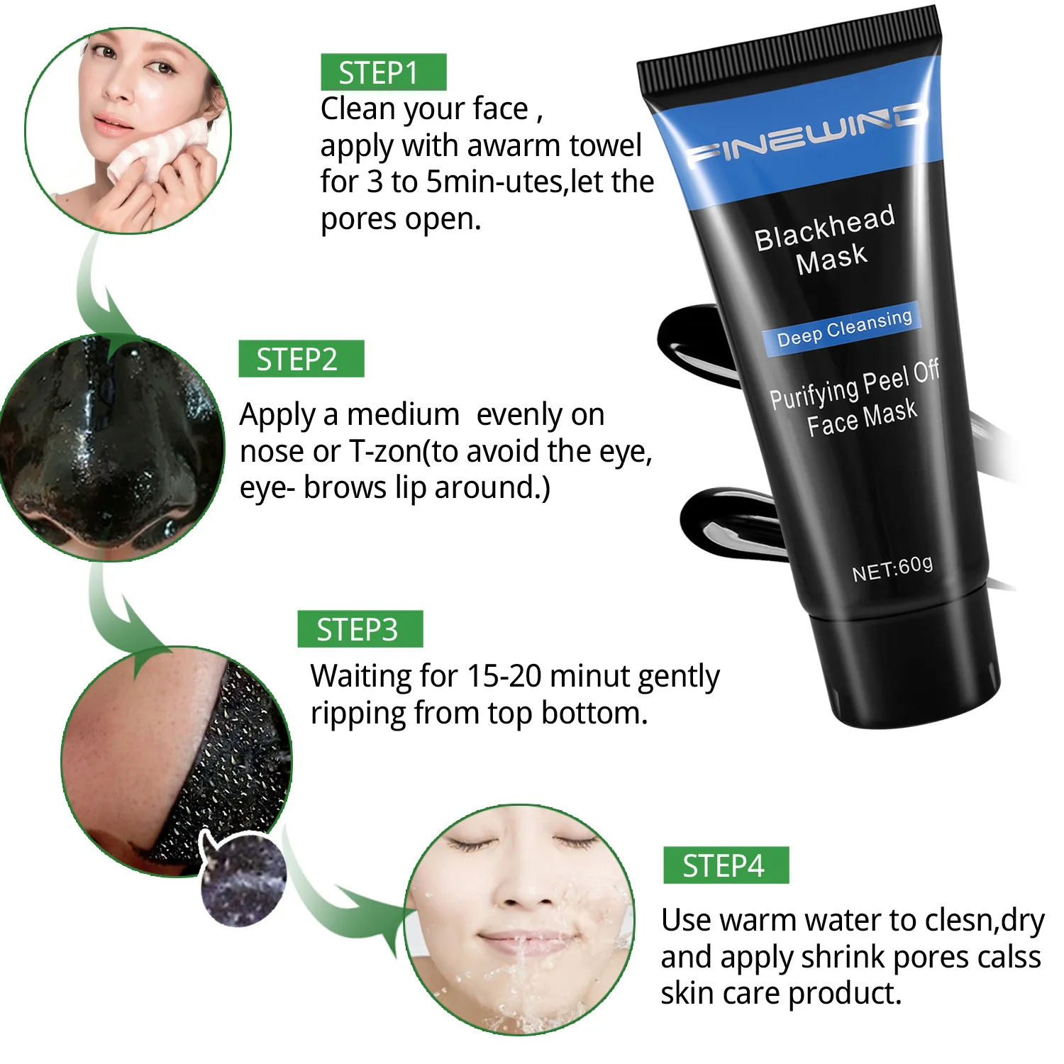 MABOX Black Nose Blackhead Remover Face Mask Peel Off Black Head Acne Treatments Deep Clean Skin Care Charcoal Mask DROPSHIP