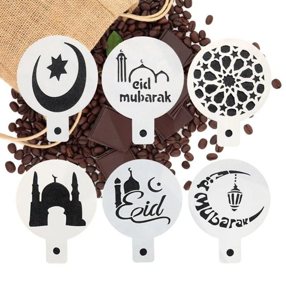 6 шт./компл. PET Рамадан Eid Mubarak лампа дизайнерские трафареты для кофе фотокекс