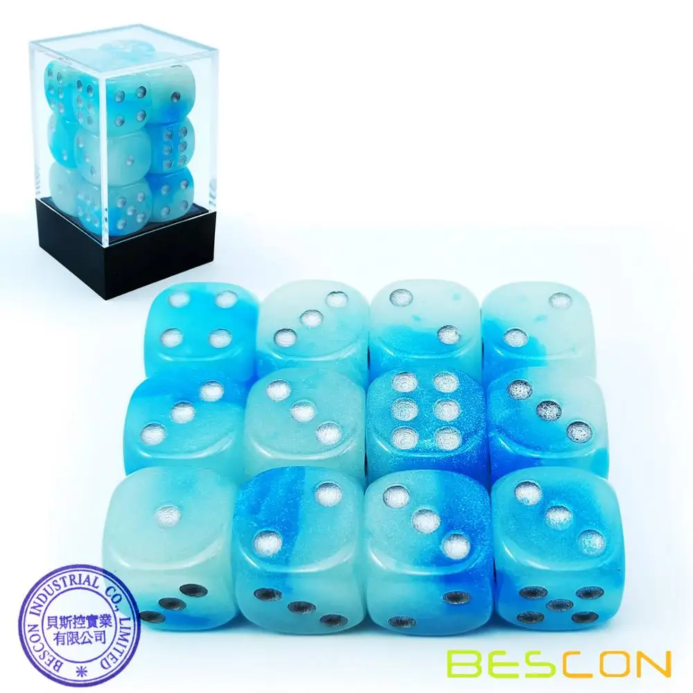 Bescon двухцветные Светящиеся Кости D6 16 мм 12 шт набор ледяных камней, 16 мм шестигранники(12) блок Светящиеся Кости