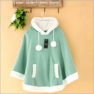 Осенние японские пуловеры с рукавами «летучая мышь», толстовки из мягкого флиса для девочек, накидка в виде куклы, Милая зимняя теплая накидка, милый женский пуловер - Цвет: Зеленый