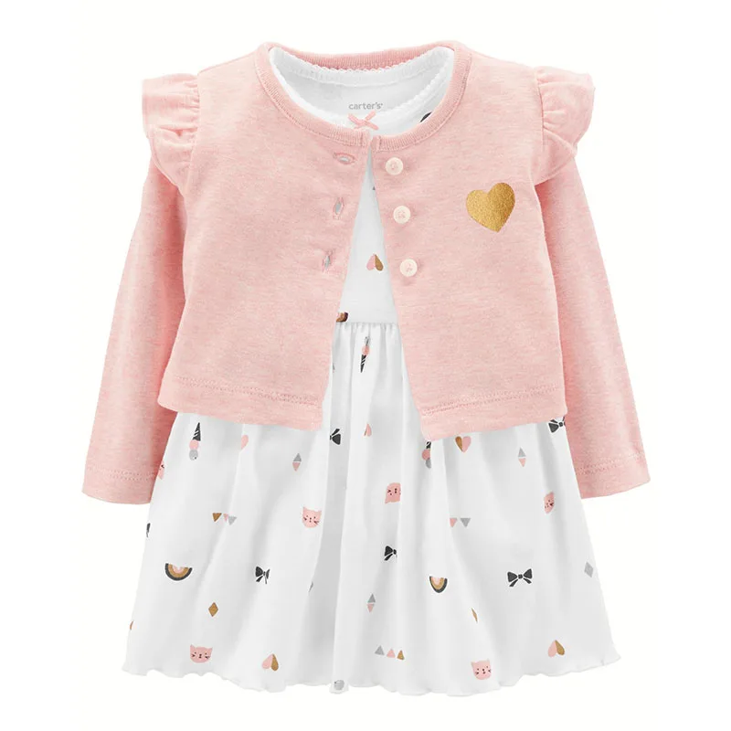 2 шт. милый Принт боди платье блеск сердце Flutter плечо кардиган комплект Carter's для