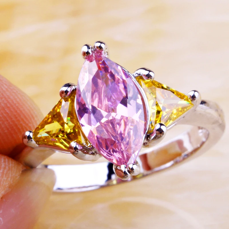 lingmei Free Shipping Purple Champagne Red Pink CZ AAA Silver Color Ring Fashion Women Jewelry Size 7 8 9 10 Wholesale | Украшения и
