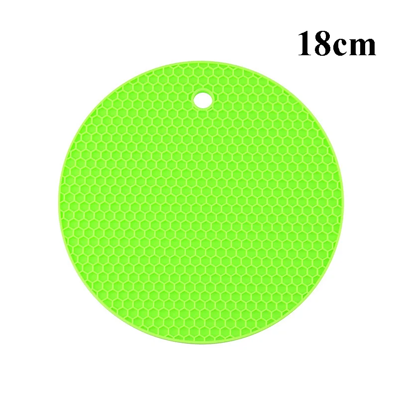 18cm Green Кухня Инструменты гаджеты 18/14 см силиконовые коврики термостойкие циновка чашки подставки круглый нескользящий стол кухонная салфетка-подставка для М - Цвет: 18cm Green