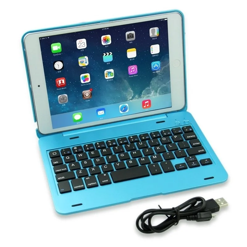 Портативный тонкий беспроводной Bluetooth клавиатура Фолио Смарт-Чехол для Apple iPad Mini 1 Mini 2 Mini 3 - Цвет: Blue