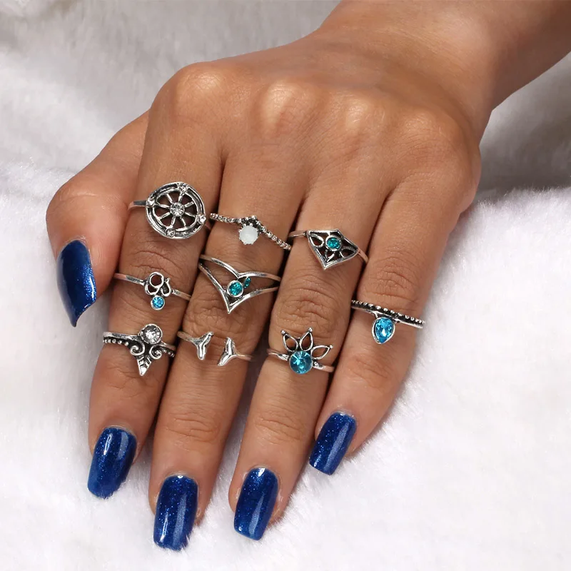 Vintage Tibetan Gold Knuckle Rings for Women Boho Flower Crystal Ring Set Bohemian Midi Finger Gem Jewelry Bague Femme | Украшения и