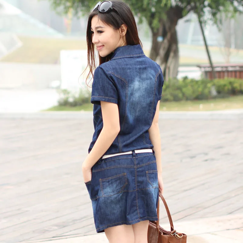 Лето 2016 джинсы платье привлекательная женщина свободного покроя тонкий Большой