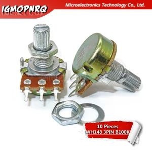 10 шт. WH148 B100K 3-контактный потенциометр 15 мм вал с гайками и шайбами Горячая Высокое качество одиночный потенциометр