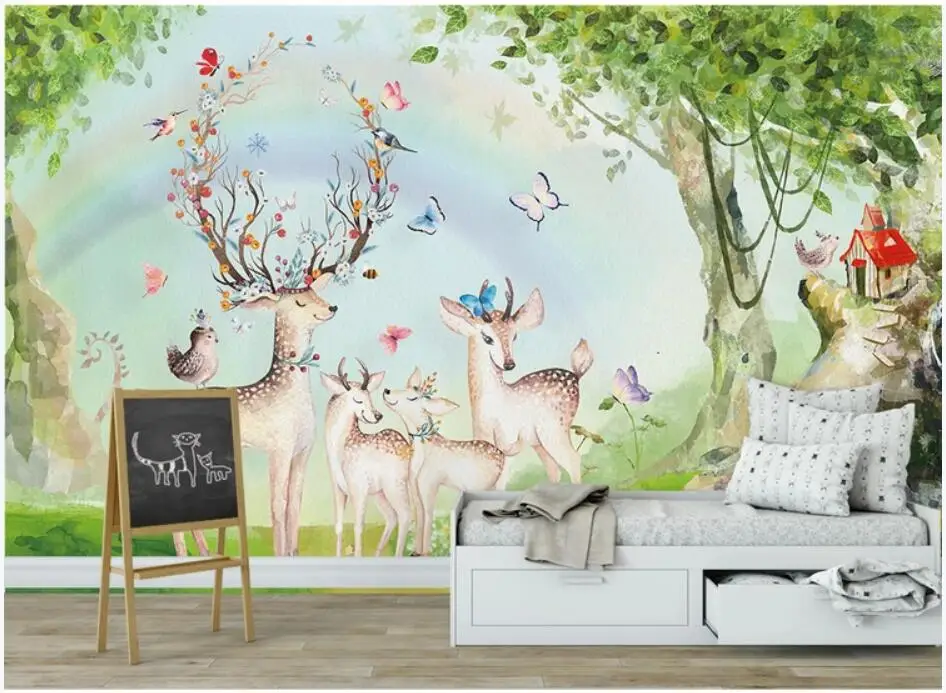 WDBH 3d обои на заказ фото лес Радуга Лось Детская комната фон стены настенные
