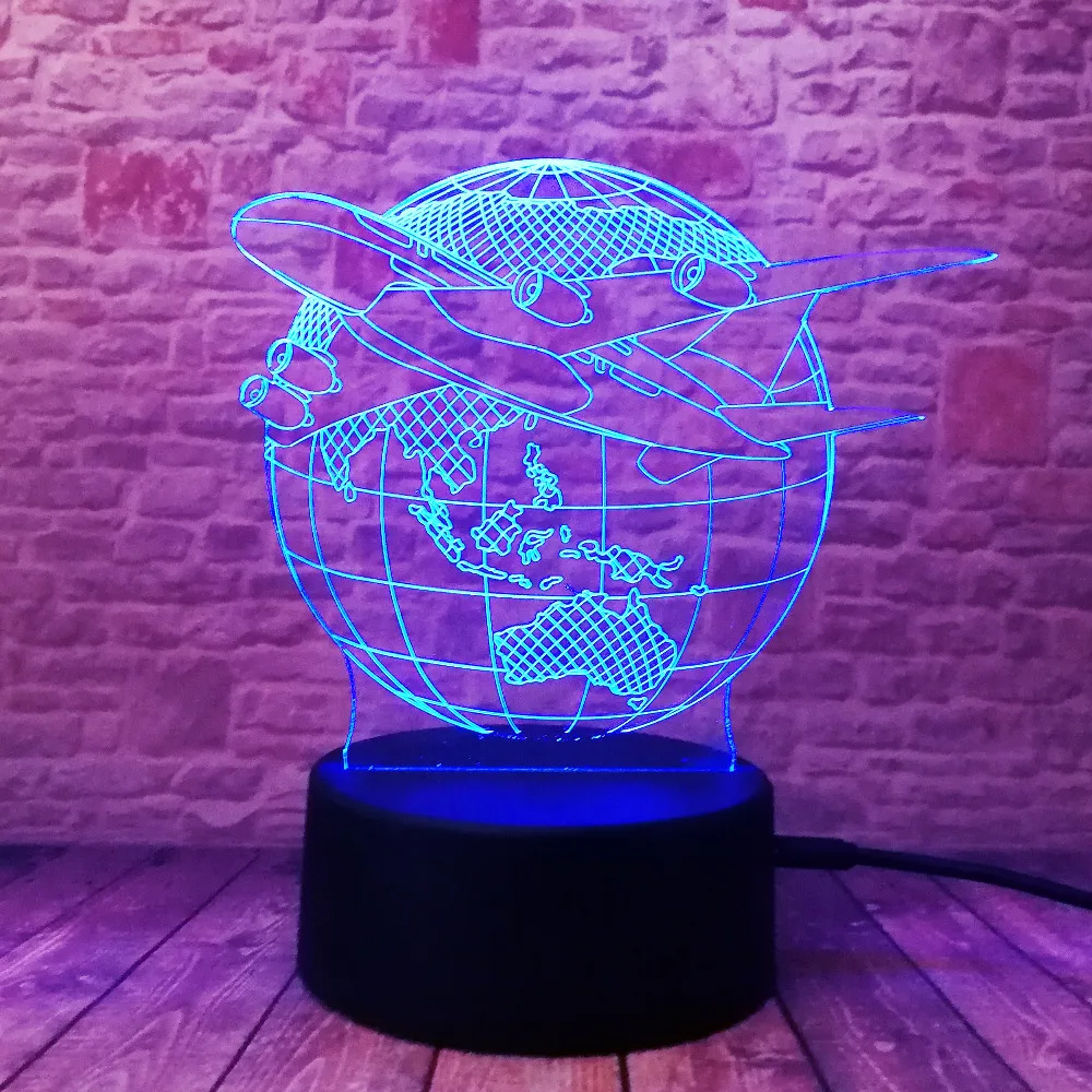 3D креативная модная лампа визуальный земной план самолет Глобус земли световой эффект 7 цветов изменения ребенок дети стол ночник