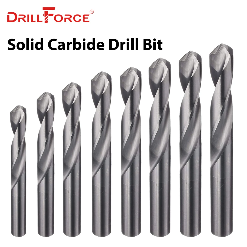 Drillforce 1 шт. 7 мм-14 мм твердосплавное сверло, без покрытия(яркая) отделка, Круглый хвостовик, спиральная флейта сверло для металла