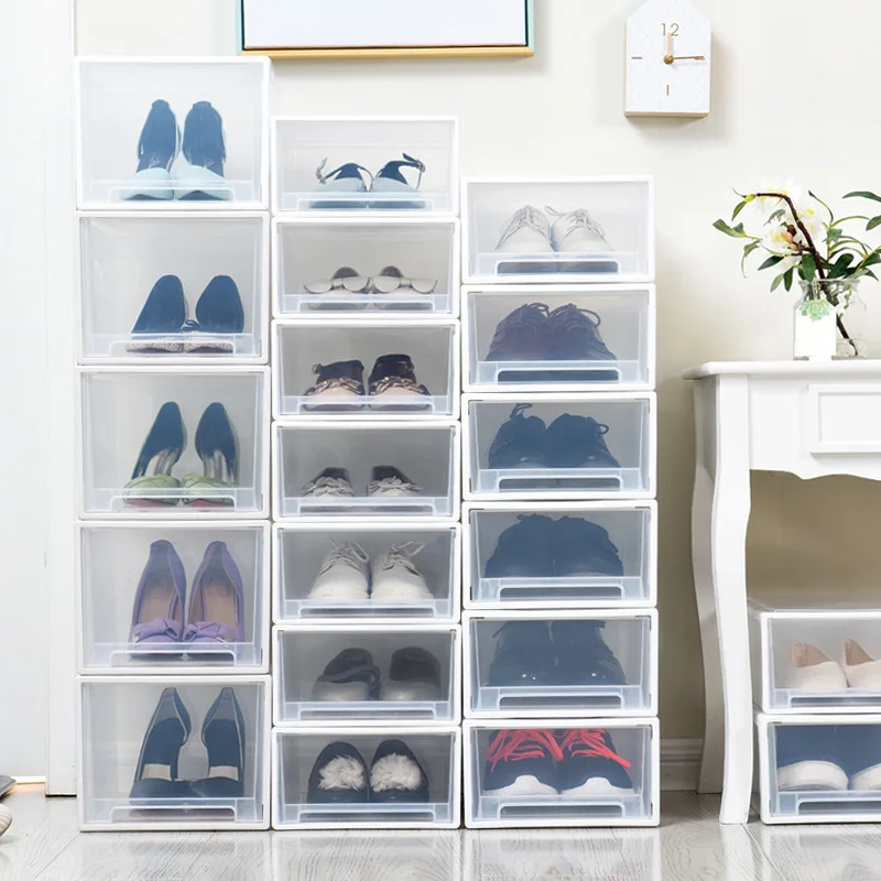 Прозрачная коробка для хранения обуви пластиковый органайзер на высоком
