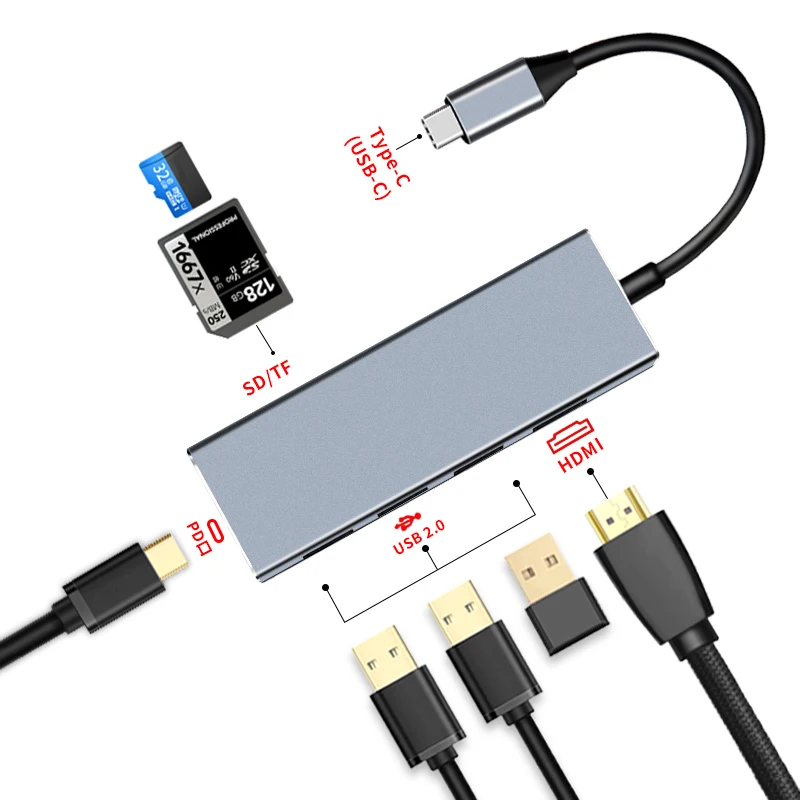 Концентратор USB Type C 7в1 адаптер Thunderbolt с 4K HDMI USB PD зарядка SD TF кардридер для Macbook Por samsung Galaxy S8