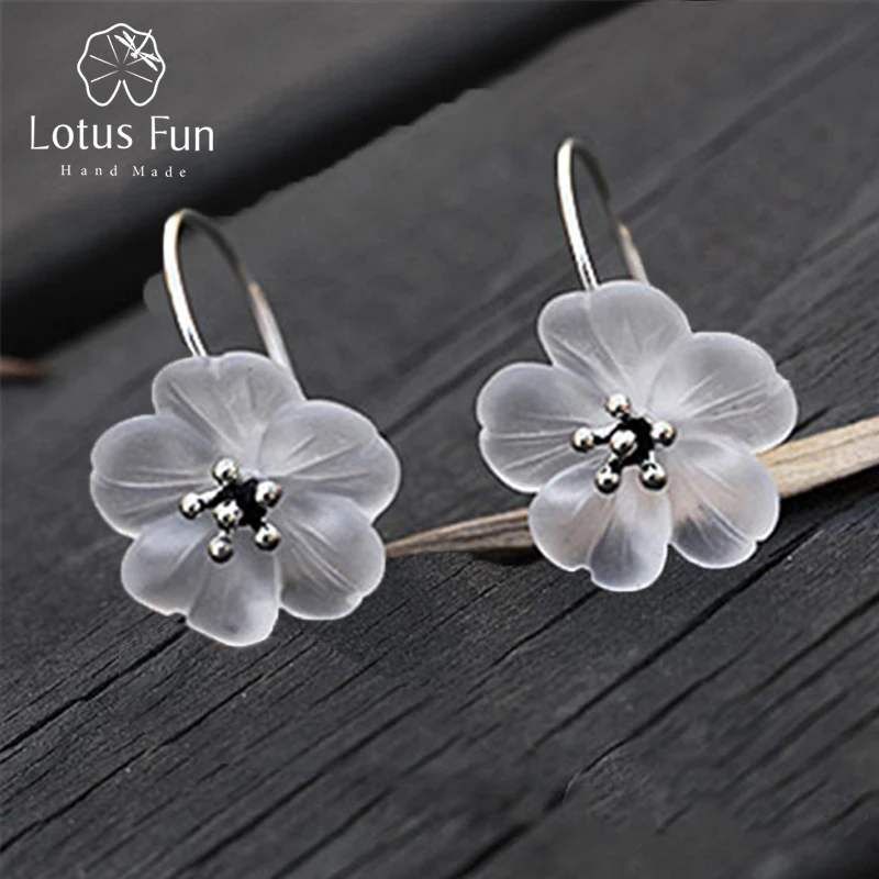 Lotus Fun, настоящее 925 пробы, серебро, ручной работы, натуральный дизайн, хорошее ювелирное изделие, цветок в дождь, модные Висячие серьги для женщин