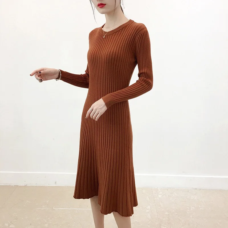 Осенне-зимнее плотное платье-свитер 2018 женское шикарное однотонное платье выше