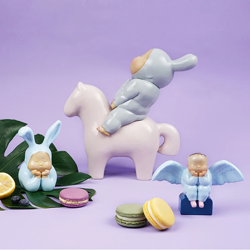 

art design figure Nordic Statue Figurine Miniture baby blue Home decor sculpture bunny boy kids pony Chirsmas gift handmade
