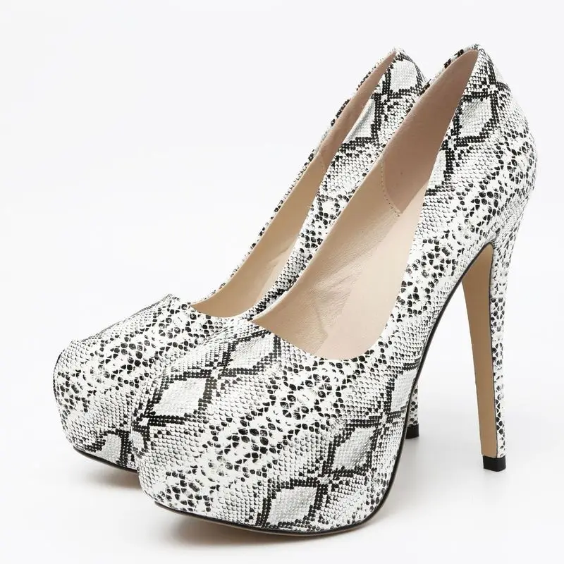 

women pumps PU Slip On 14CM Thin Heels Round Toe Waterproof platform Pattern Party OL Office high heels shoes woman