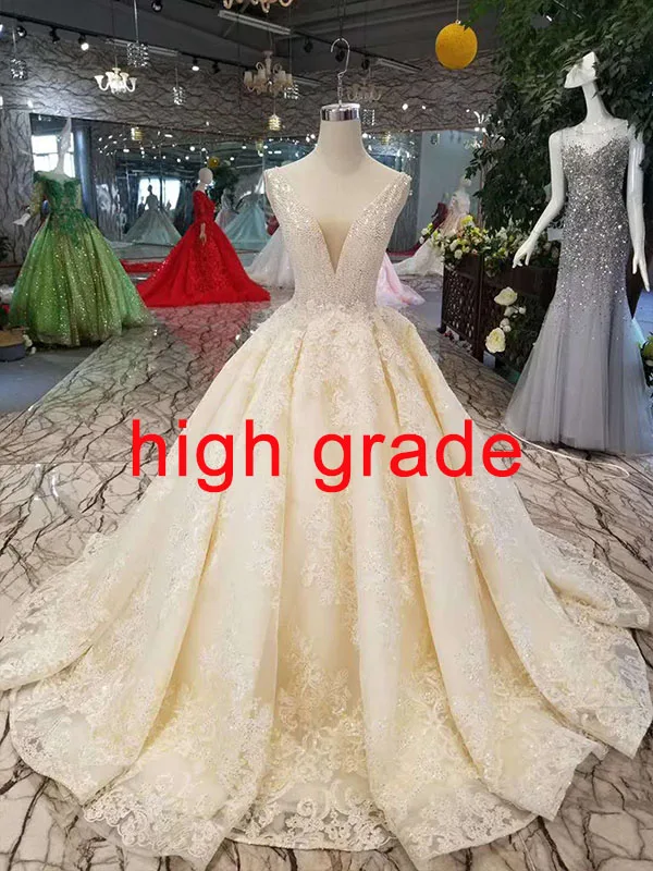 high grade LSS1011 сексуальные свадебные платья без рукавов длиной до пола с v-образным вырезом на спине, блестящие красивые свадебные платья,, высокое качество - Цвет: high grade