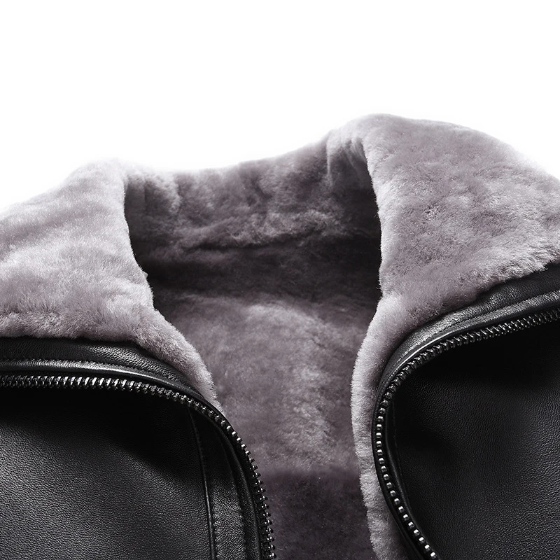 

New Genuine Sheepskin Leather Jacket Natural Lamb Fur Liner Parka Coat Men Thick Warm Real Leather Shearling Fur Jacket A098
