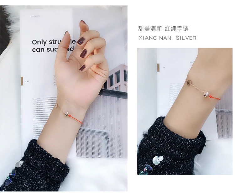 YUN RUO Lucky Redline браслет с кристаллами циркония модный элегантный женский подарок Розовое золото Цвет титановая сталь ювелирные изделия никогда не выцветает