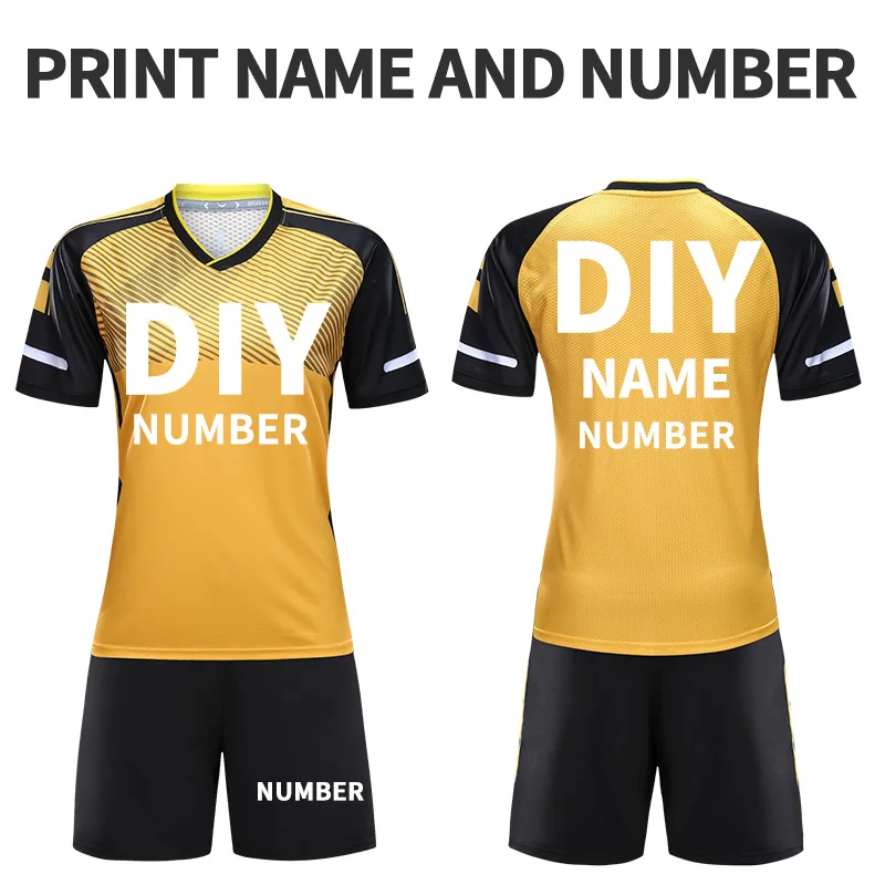yellow DIY Футбольная форма для взрослых Survetement, футбольные майки для девочек, полиэстер, тренировочная футболка для команды, быстросохнущая Спортивная одежда на заказ - Цвет: yellow DIY