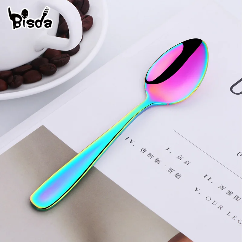 Rainbow no.0 8 шт. чайная нержавеющая сталь для ложек кофейная ложка креативная Золотая мини-ложка красочный Десерт Мороженое Совок столовая посуда набор для вечерние - Цвет: Rainbow no.0
