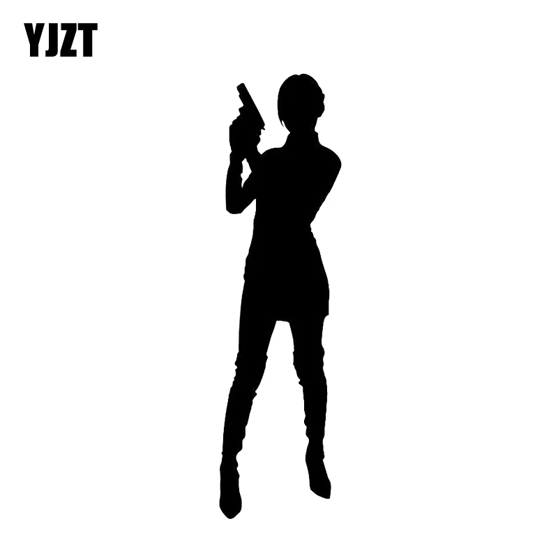 YJZT 4.4*15.9CM Interesting Sexy Girl Woman Gun Graphic Car Sticker Black Window Accessories Vinyl C12-0358 | Автомобили и