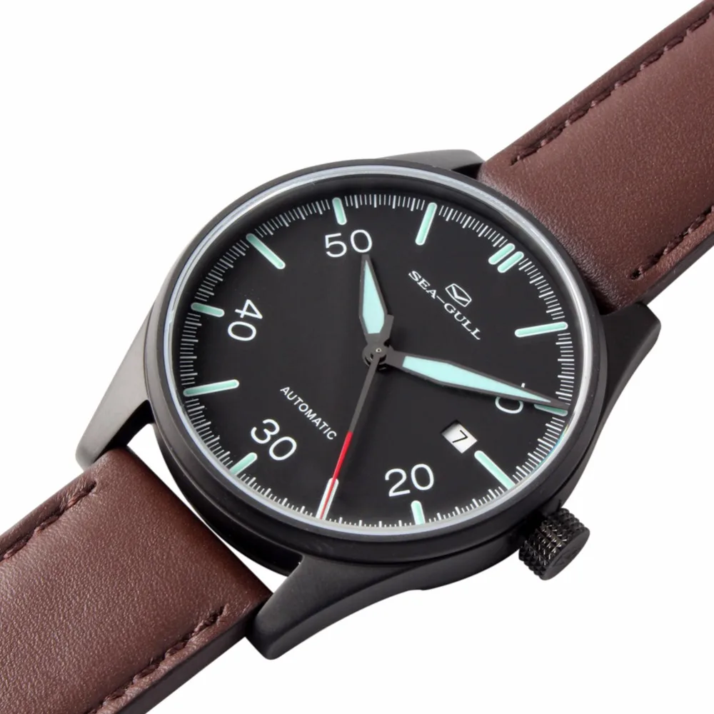 Оригинальные часы Seagull Sea-Gull 819,583 H, классические винтажные светящиеся часы с кожаным ремешком, автоматические механические мужские часы