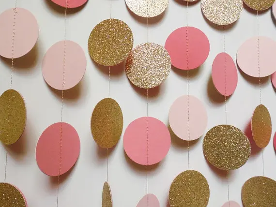 Розовые коралловые и золотые блестящие круглые гирлянды|garland|garland goldgarland pink |