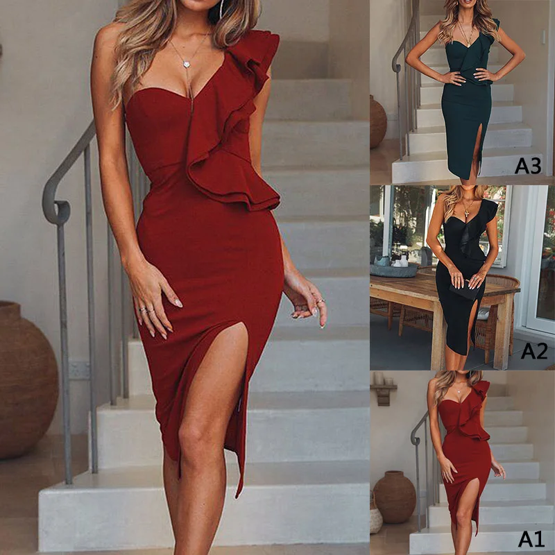 Платье женское с одним плечом без рукавов бретелек вечернее Клубное платье