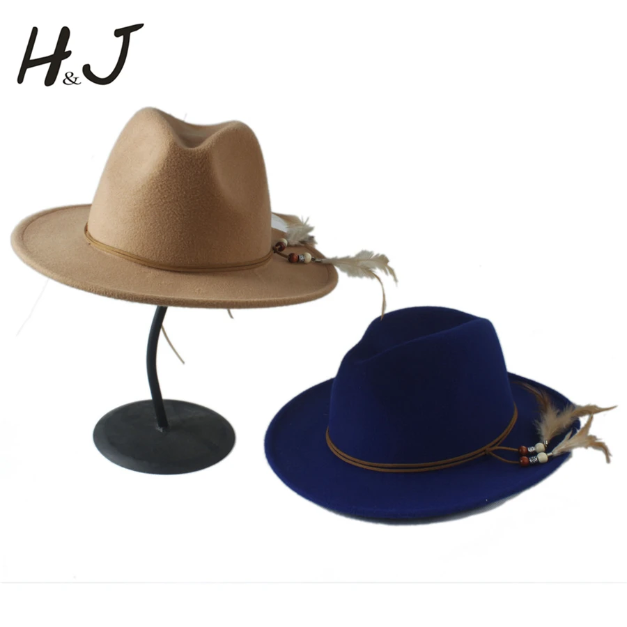 Женская шерстяная Панама унисекс 100% шерсти шляпа с повязкой на голову джазовая