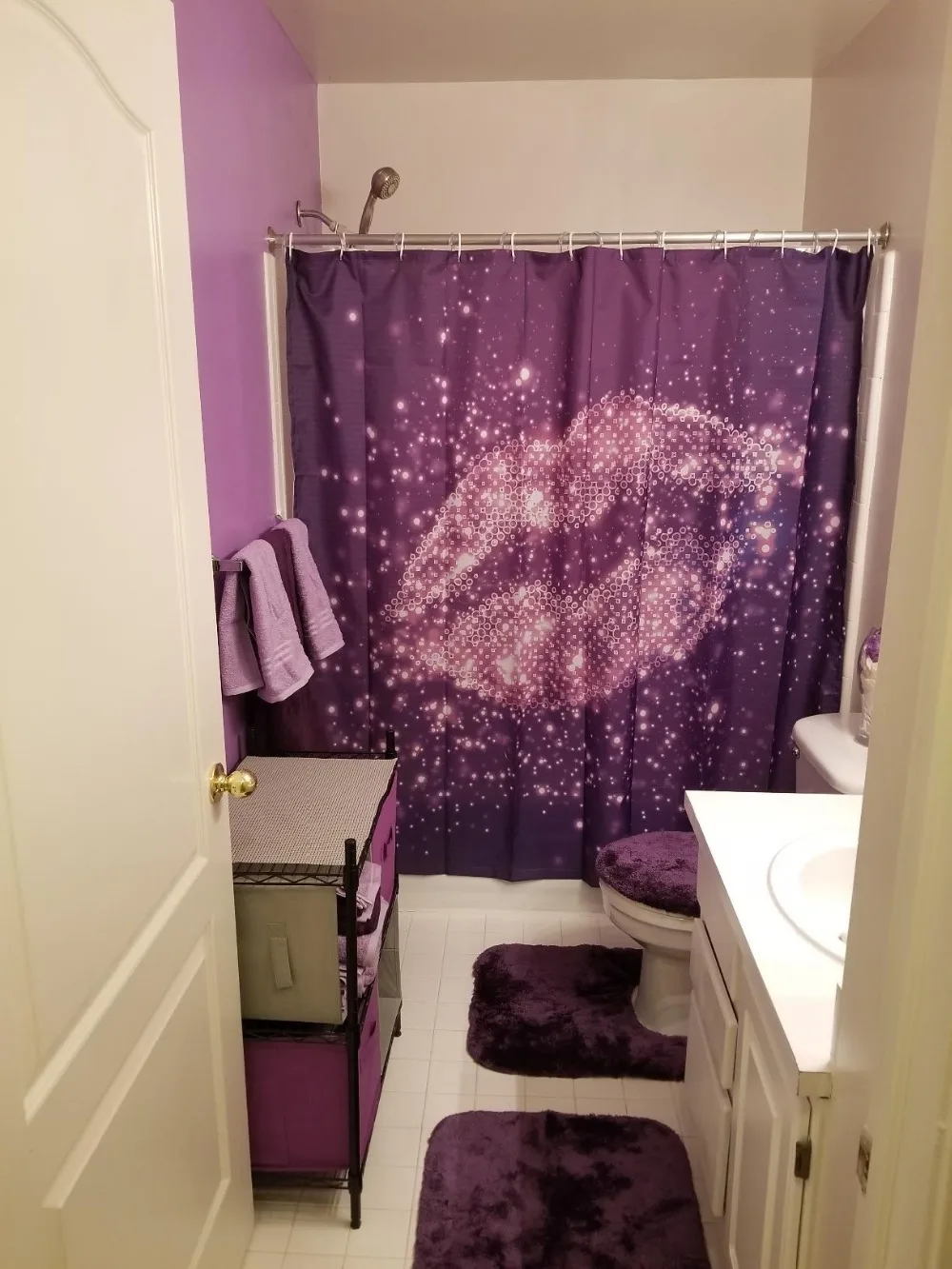 Пурпурная душевая занавеска сексуальные женские губы светильник световым