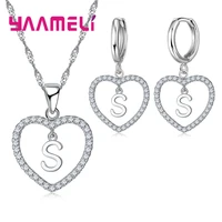 romantic a z letters jewelry gift sets for women femme gift 25 silver austrian crystal heart necklace earrings