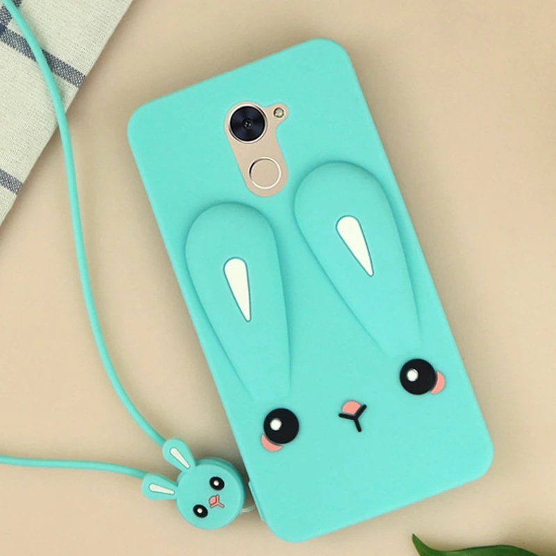 Cute Color Printed Case for Huawei Y7 Prime 2017 Soft Silicon Back Cover with Lanyard 5.5'' |