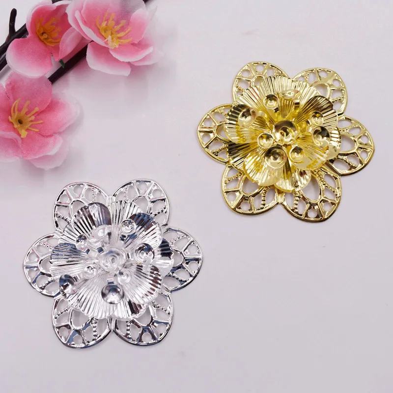 Золотой кристалл орнамент серебряные украшения Silverwork 3D Цветочная аппликация аксессуары планки Новые Diy ручной работы 10 шт/5,5 см