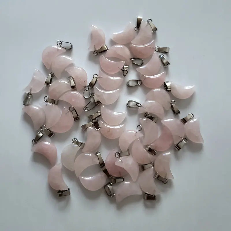 Rose quartz stone 50 шт./партия высококачественный отобранный натуральный камень форма Полумесяца Подвески для изготовления ювелирных изделий DIY бесплатно - Окраска металла: Rose quartz stone