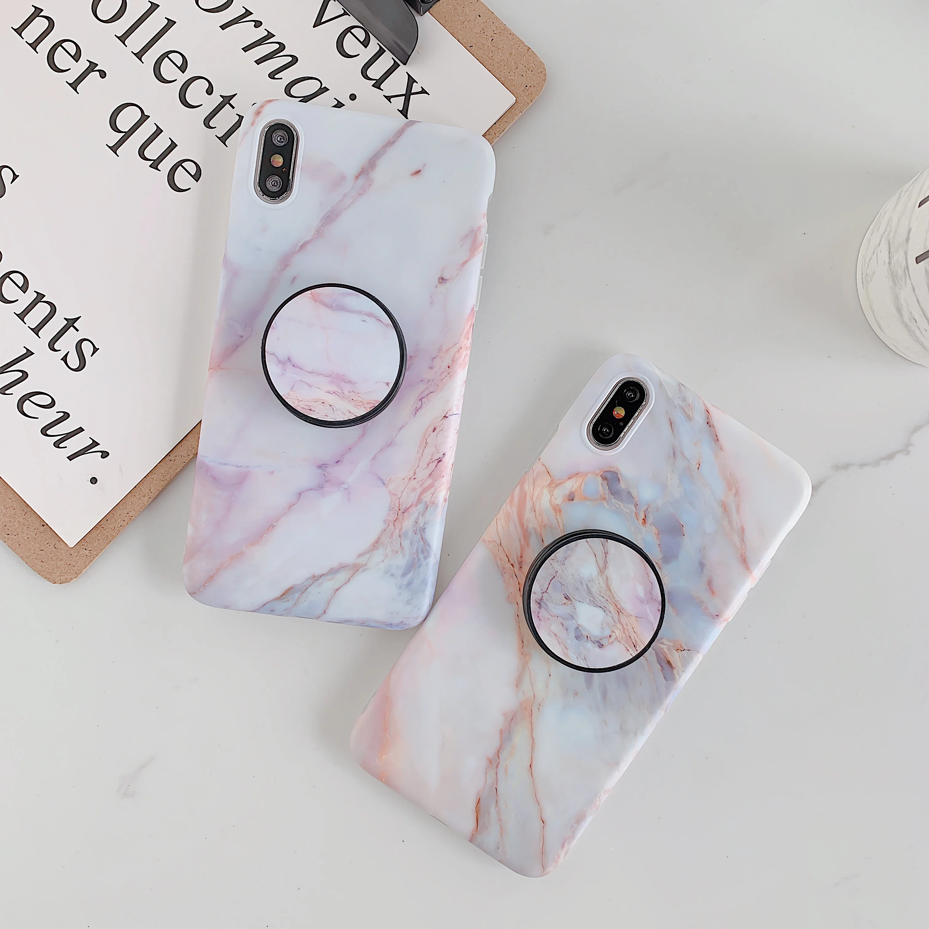 Glossy White Crimson Marble Kickstand Stand Ring Holder Phone Case for iPhone XS Max XR X 6 6s 7 8 10 Plus i8P Back Cover Funda |