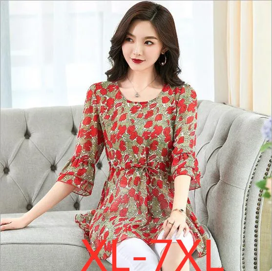 Женская шифоновая рубашка с коротким рукавом Повседневная Свободная большого