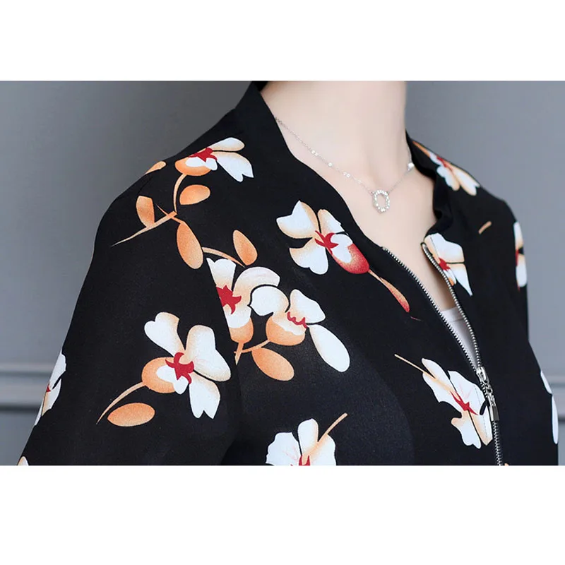 

2019 Spring Autumn New Women Short Jacket Casual Slim Floral Print Zipper Long Sleeve Jacket female Outwear Plus Size 3XL Top