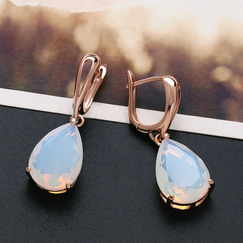 Rose Gold OCSERIO, золотые, 585, женские серьги из циркония, с кристаллами, капля воды, розовое золото, серьги с камнями, Женские Ювелирные серьги, ers-p13 - Окраска металла: Rose Gold