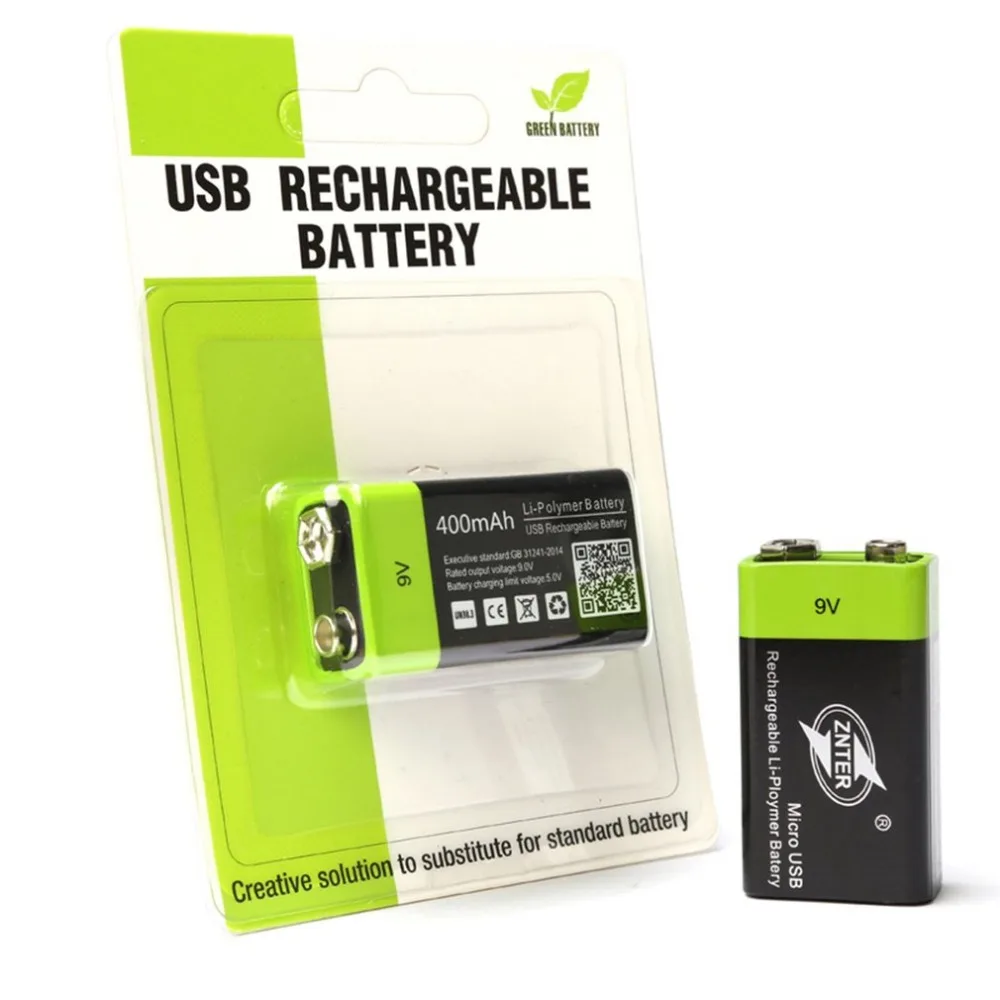 ZNTER ультра эффективный 9V 400mAh USB Перезаряжаемый литий полимерный аккумулятор для RC