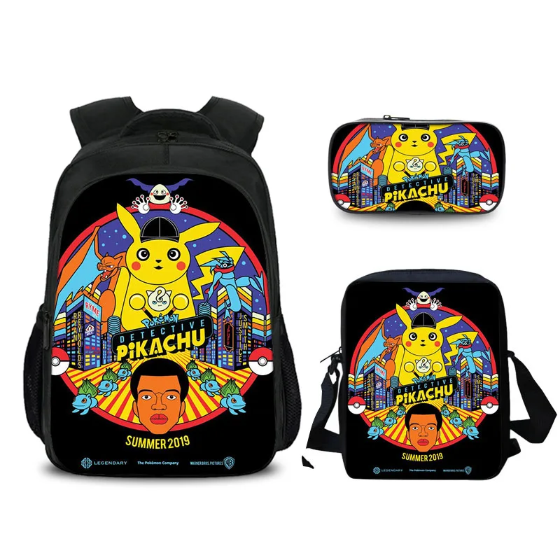 3 Pcs/set Cartoon Pokemon School Bags For Kids Detective Pikachu Anime Pattern School Backpack For Teen Boys Girls Curel Fancl - Цвет: 12