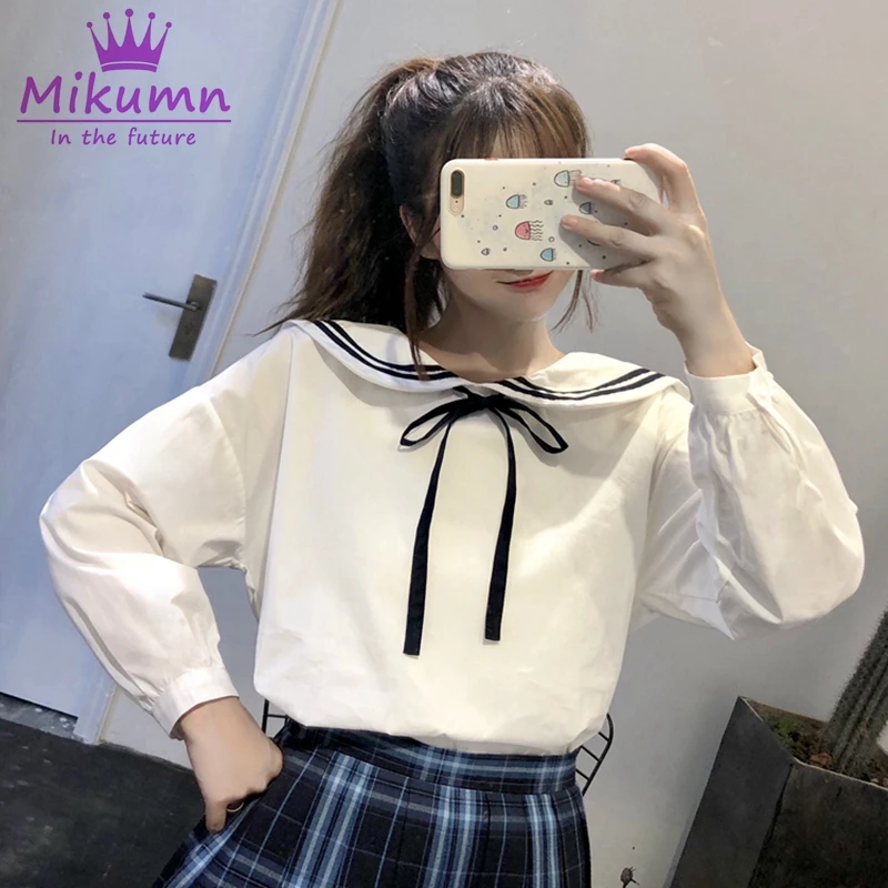 Женская блузка с длинными рукавами элегантная рубашка в японском стиле бантиком