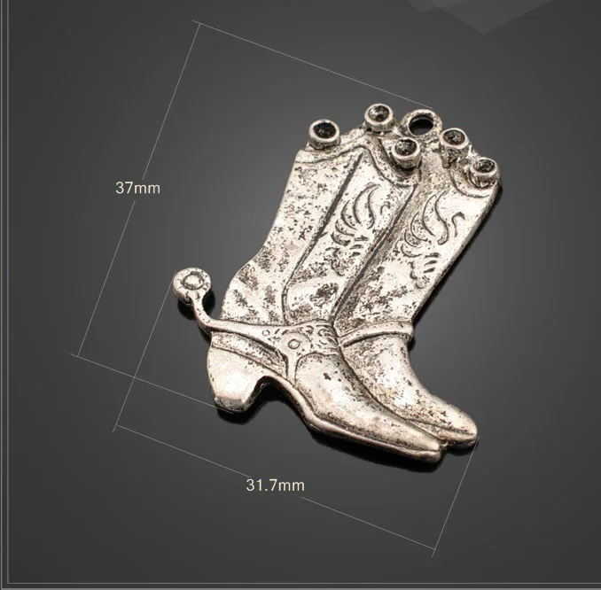 5 Pieces/Lot 31.7mm*37mm jewelry handmade charm antique silver plated American cowboy boots charms pendants