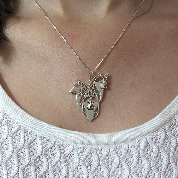 Сибирская Хаски семья-золотой и серебряный кулон ожерелье Собака ювелирные