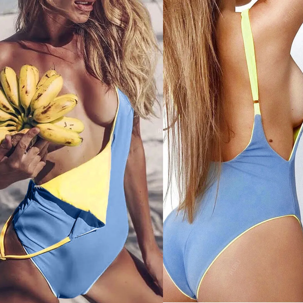 Летний женский сексуальный комбинезон с обеих сторон голубой пуш-ап мягкий