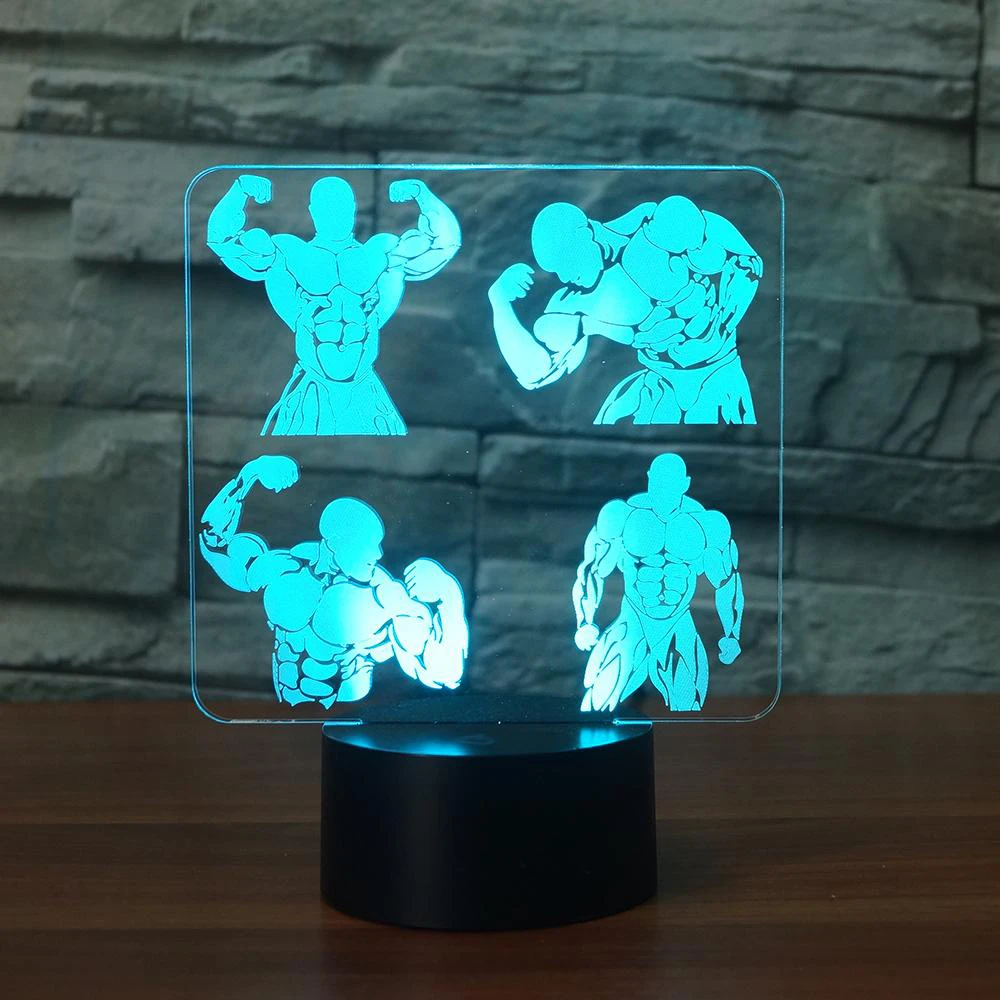 Меняющая цвет акриловая модель для бодибилдинга светодиодный ночник 3D мужчин