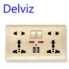 Универсальная Розетка Delviz с 5 отверстиями, USB-порт для зарядного устройства, AC110V-250V, стандарт ЕС, настенная розетка с двумя USB-разъемами